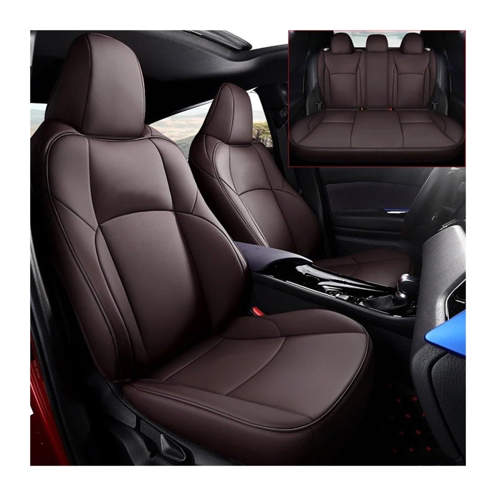 Auto Sitzbezug Für Toyota Für C-HR 2018 2019 2020 2021 2022 2023 2024 Custom Fit Full Set Autositzbezüge Für Wählen Sie Kunstleder Autositzkissen Zubehör Auto Schonbezüge(Hybrid Coffee 2024) von UFITIDU