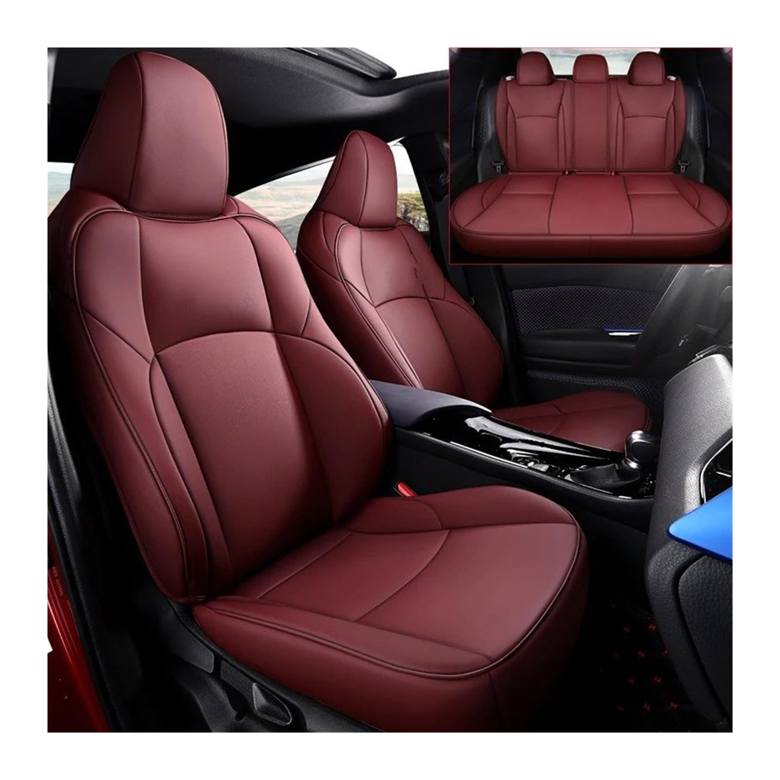 Auto Sitzbezug Für Toyota Für C-HR 2018 2019 2020 2021 2022 2023 2024 Custom Fit Full Set Autositzbezüge Für Wählen Sie Kunstleder Autositzkissen Zubehör Auto Schonbezüge(Wine red 2023) von UFITIDU