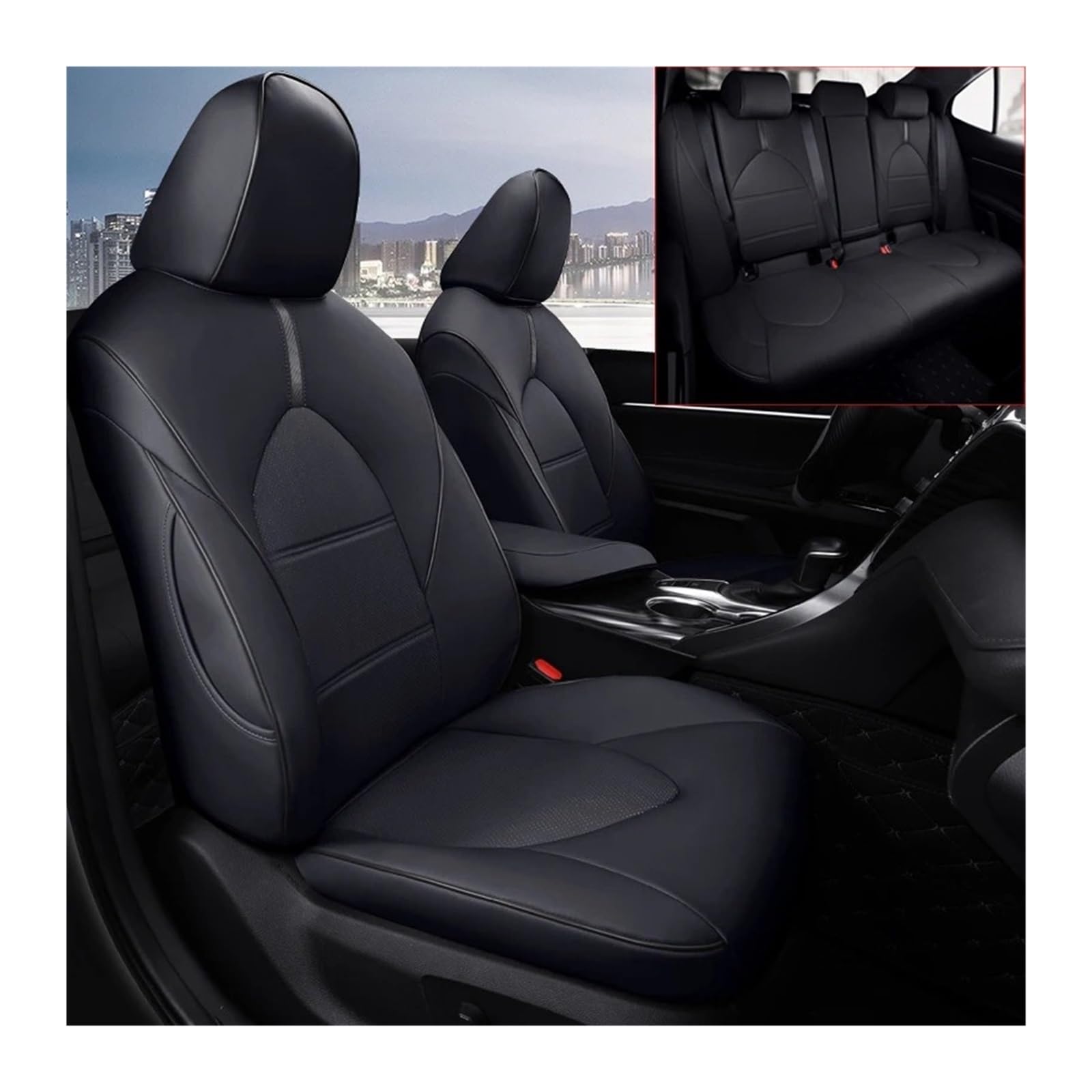 Auto Sitzbezug Für Toyota Für Camry Für Benzin Für Hybrid 2018 2019 2020 2021 2022 2023 2024 Faux Leder Custom Auto Sitzbezüge Kompatibel Auto Vollen Satz Auto Schonbezüge(Black 2023) von UFITIDU