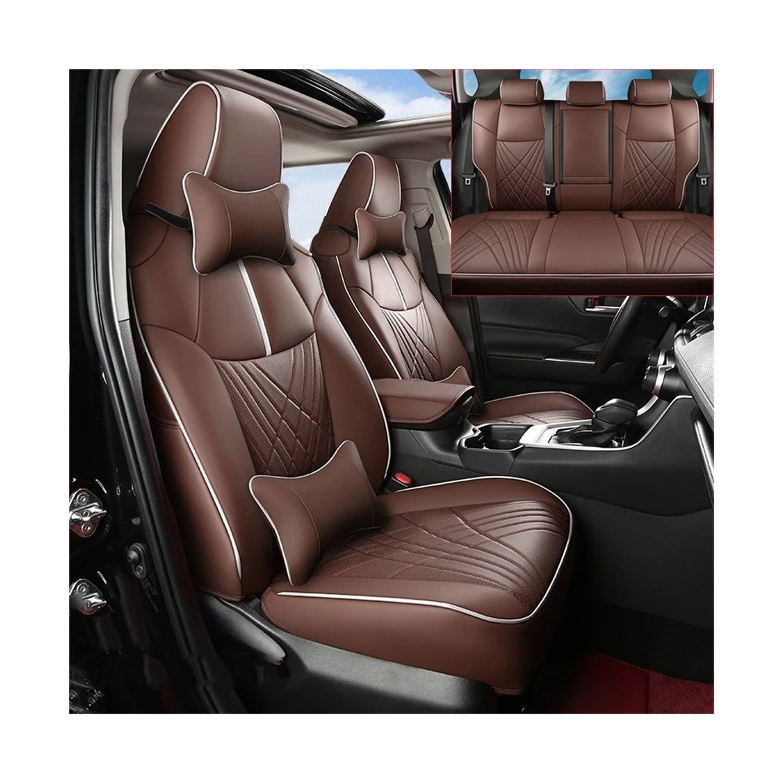 Auto Sitzbezug Für Toyota Für Rav4 2019 2020 2021 2022 2023 2024 Autositzbezüge Spezielles Internes Schutzzubehör Wasserdichtes Leder Fit Full Set Auto Schonbezüge(Hybrid Coffee 2023) von UFITIDU