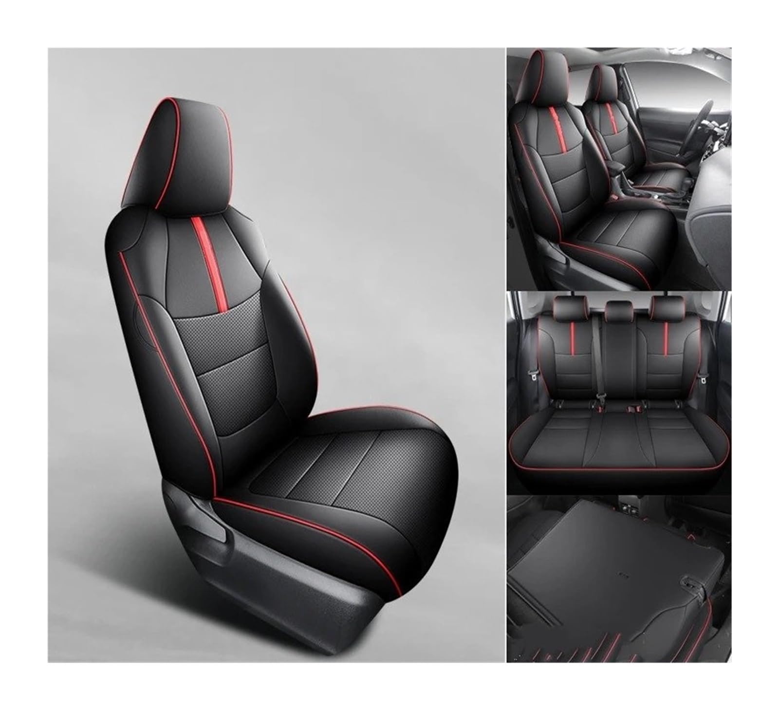 Auto Sitzbezug Für Toyota Für Rav4 Benzin Für Hybrid 2019 2020 2021 2022 2023 2024 Innen Upgrade Autositzbezüge wasserdichte Leder Automotive Sitzkissen Auto Schonbezüge(Hybrid Black red2021) von UFITIDU
