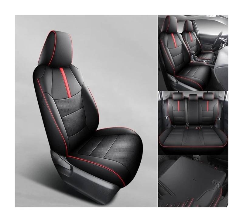 Auto Sitzbezug Für Toyota Für Rav4 Benzin Für Hybrid 2019 2020 2021 2022 2023 2024 Innen Upgrade Autositzbezüge wasserdichte Leder Automotive Sitzkissen Auto Schonbezüge(Hybrid Black red2021) von UFITIDU