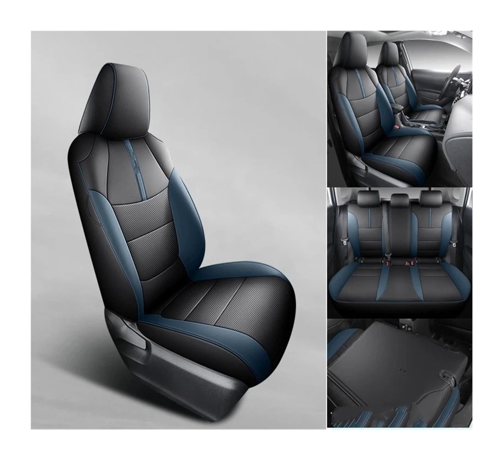 Auto Sitzbezug Für Toyota Für Rav4 Benzin Für Hybrid 2019 2020 2021 2022 2023 2024 Innen Upgrade Autositzbezüge wasserdichte Leder Automotive Sitzkissen Auto Schonbezüge(Hybrid Blackblue2024) von UFITIDU