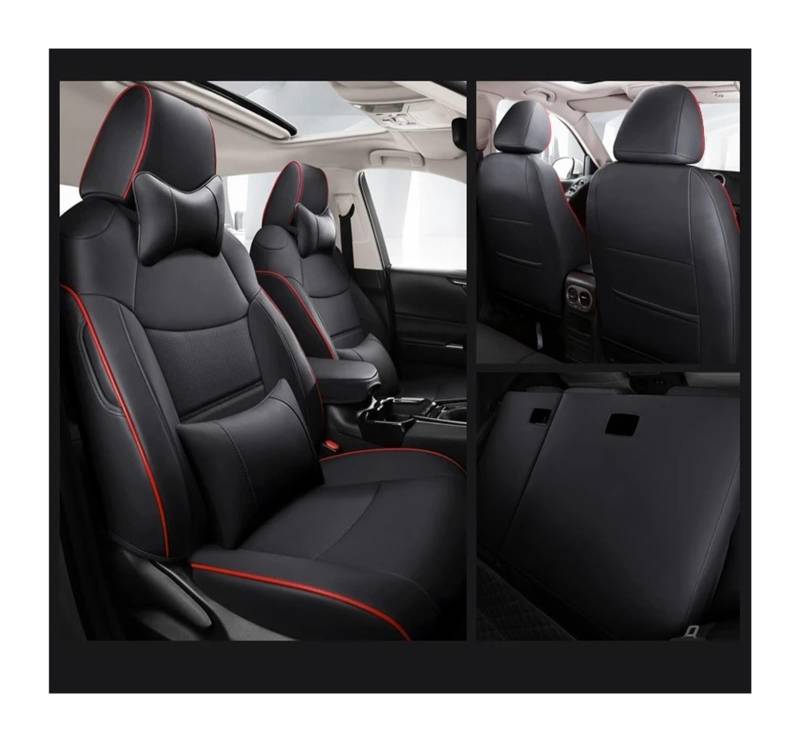 Auto Sitzbezug Für Toyota Für Rav4 Für Benzin Für Hybrid 2019-2022 2023 2024 Autositzbezüge Atmungsaktives Kunstleder Auto Special Protect Kissen Komplettset Auto Schonbezüge(Hybrid,Black RED Full-0 von UFITIDU