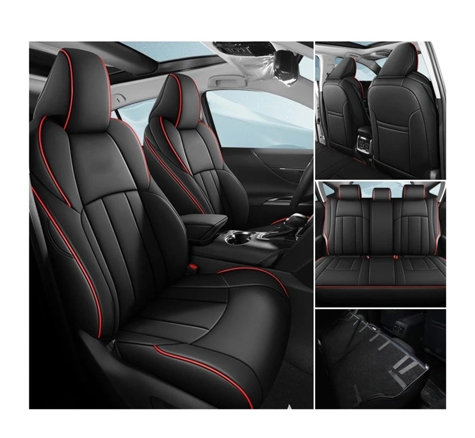 Auto Sitzbezug Für Toyota Für Venza Für Benzin Für Hybrid 2022 2023 2024 Maßgeschneiderte Autositzbezüge Kunstleder Automotive Innensitzkissen-Komplettes Set Auto Schonbezüge(Black red 2024) von UFITIDU