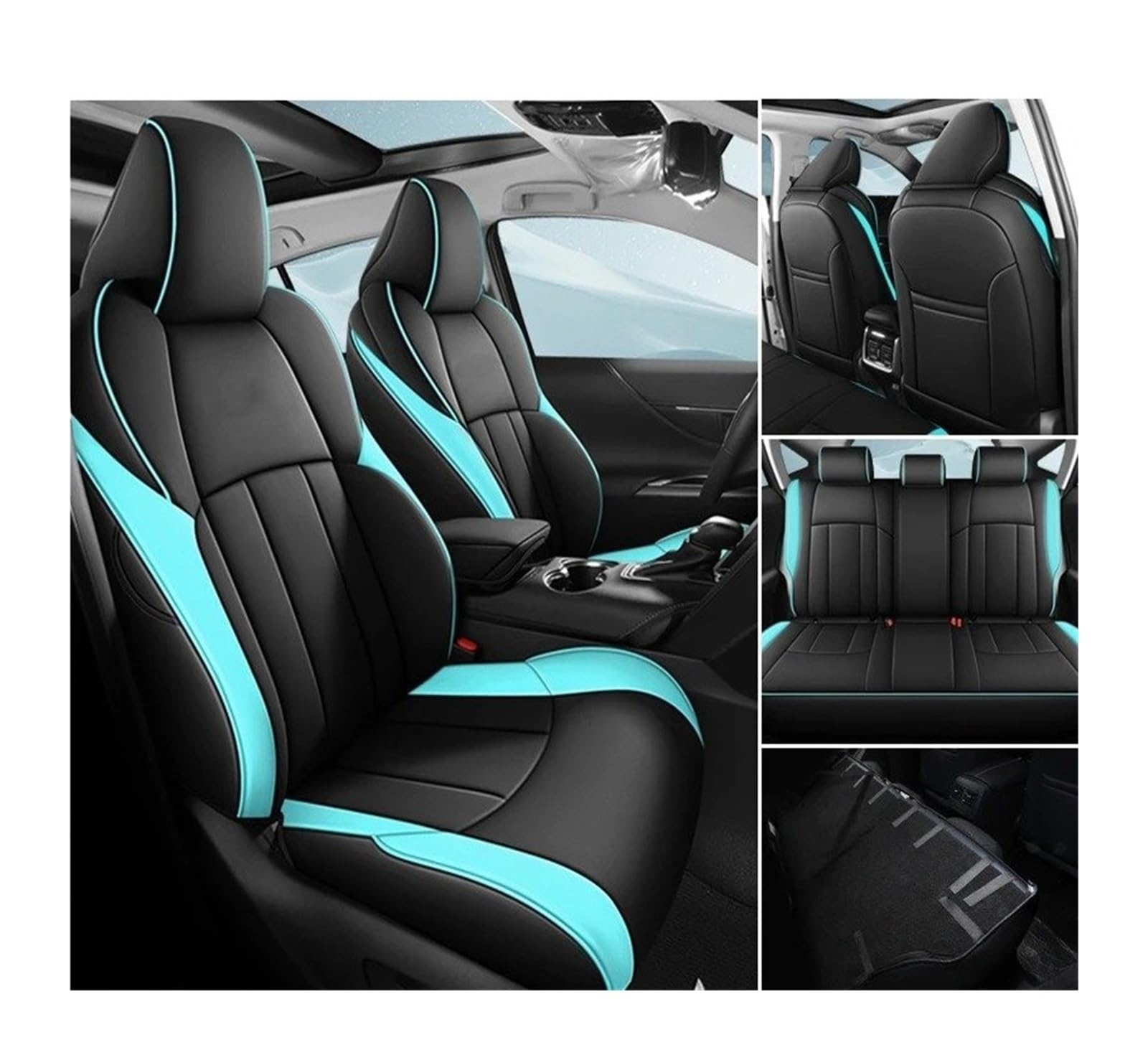 Auto Sitzbezug Für Toyota Für Venza Für Benzin Für Hybrid 2022 2023 2024 Maßgeschneiderte Autositzbezüge Kunstleder Automotive Innensitzkissen-Komplettes Set Auto Schonbezüge(Green Black 2022) von UFITIDU