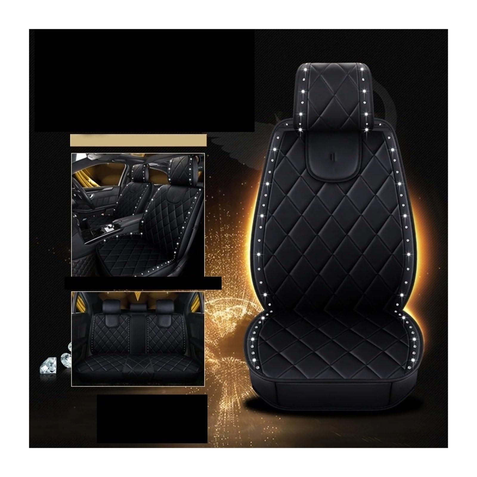 Auto Sitzbezug Universal Mit Frau Krone Strass Nieten Styling Autositzbezüge Leder Vorder- Und Rücksitze Automotive Protektoren Auto Schonbezüge(Crown Black 01) von UFITIDU