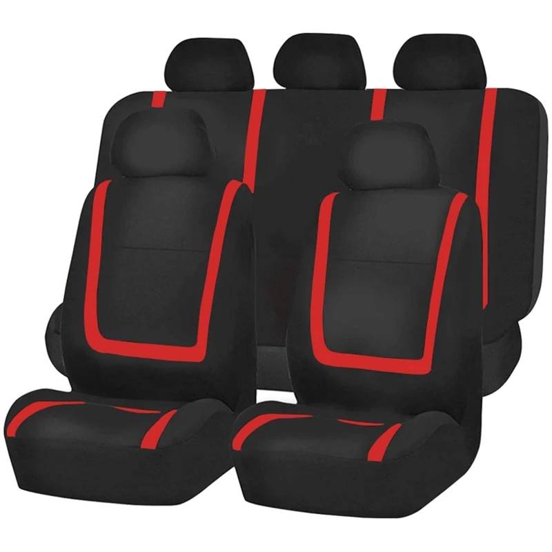 Auto Sitzbezug Universal-Polyester Atmungsaktiv Waschbar Geeignet Für Auto LKW Van SUV Komplettes Set Autositzbezug Stoff Autozubehör Innenausstattung Auto Schonbezüge(Red 5 seat) von UFITIDU