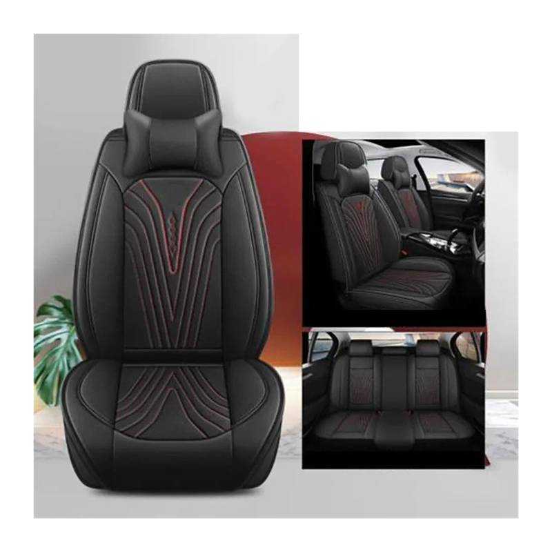 Auto Sitzbezug Vollständig Abgedecktes Strapazierfähiges Kunstleder Sitzkissen Limousinen-SUV Inklusive Vorderer Und Hinterer Abdeckung Universelle Autositzbezüge Auto Schonbezüge(Comfort Black Red) von UFITIDU