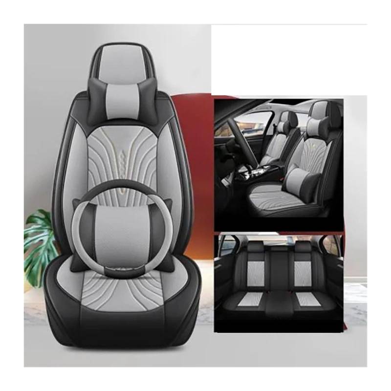 Auto Sitzbezug Vollständig Abgedecktes Strapazierfähiges Kunstleder Sitzkissen Limousinen-SUV Inklusive Vorderer Und Hinterer Abdeckung Universelle Autositzbezüge Auto Schonbezüge(Luxury Black Grey) von UFITIDU