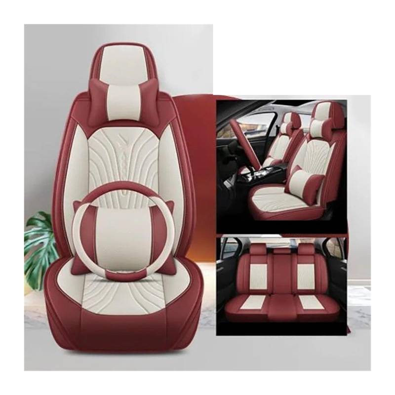 Auto Sitzbezug Vollständig Abgedecktes Strapazierfähiges Kunstleder Sitzkissen Limousinen-SUV Inklusive Vorderer Und Hinterer Abdeckung Universelle Autositzbezüge Auto Schonbezüge(Luxury Claret) von UFITIDU
