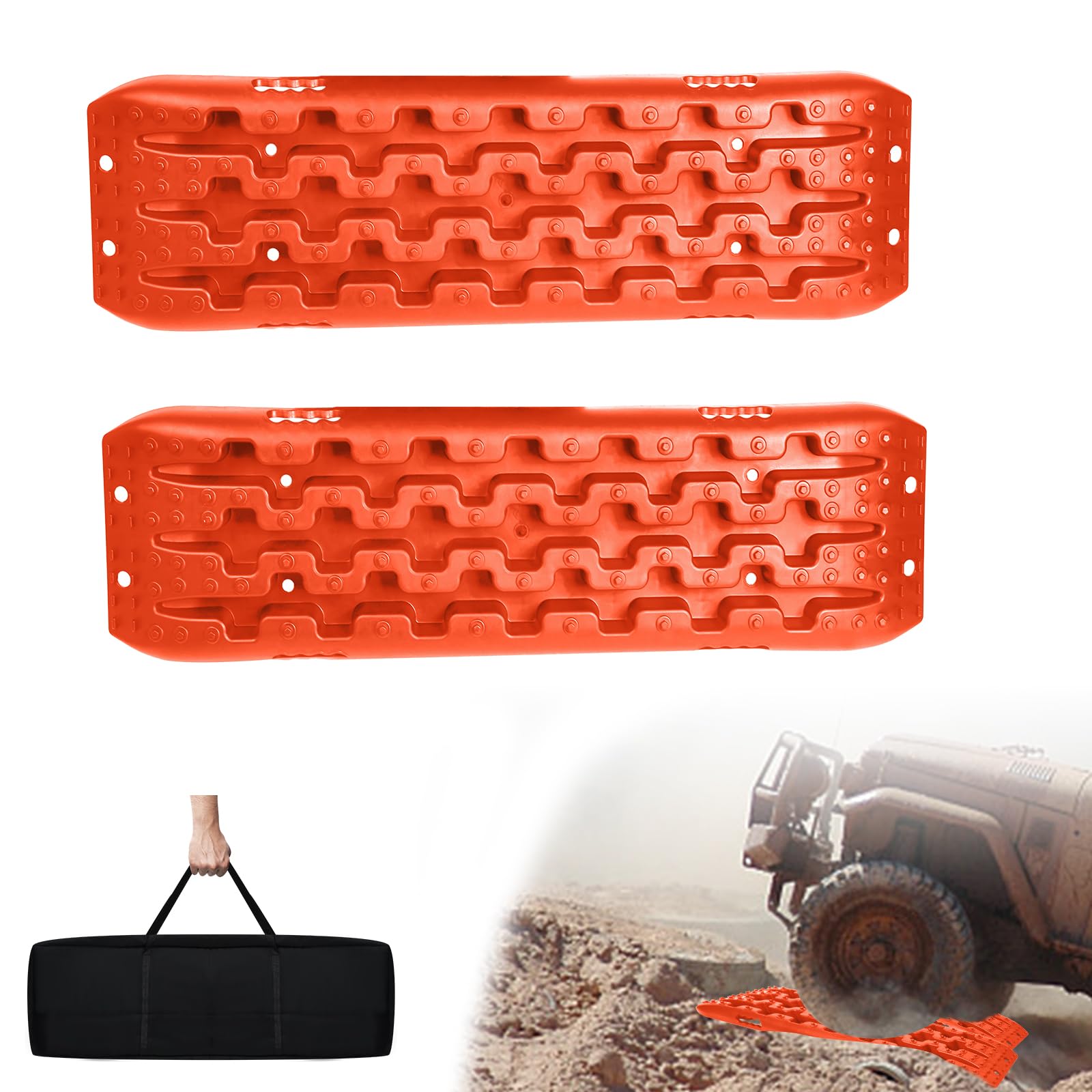UISEBRT 2 Stück Offroad Tracks Traction Mats Anfahrhilfe Schlamm Sand Schnee Recovery Board, Reifenleiter Traktionshilfe mit Aufbewahrungstasche für Geländewagen Wohnmobil PKW LKW, Orange UISEBRT 2 Stück Offroad Tracks Traction Mats Anfahrhilfe Schlamm Sand Schnee Recovery Board, Reifenleiter Traktionshilfe mit Aufbewahrungstasche für Geländewagen Wohnmobil PKW LKW, Orange von UISEBRT