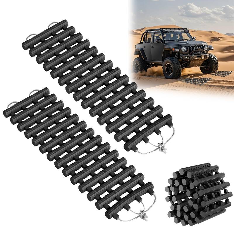 UISEBRT 2er-Set Auto Anfahrhilfe 60 x 21 cm Traktionshilfe Schwerlast Gummi Anfahrtshilfe Set Traktionsmatte mit Tragetasche Schwarz Wohnmobil Sandbleche für KFZ Auto Winter von UISEBRT