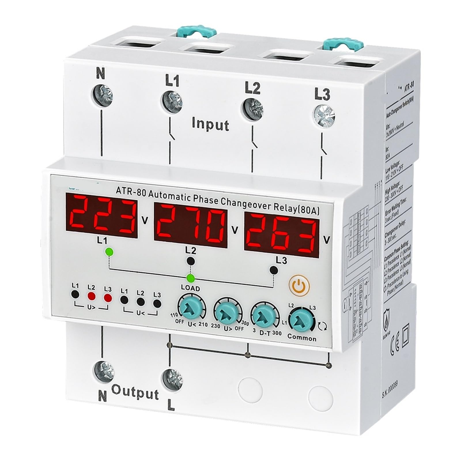 ATR-XX 3P4W Automatisches Phasenumschaltrelais 63A 80A 100A 1St(100A) von UJHANXAT