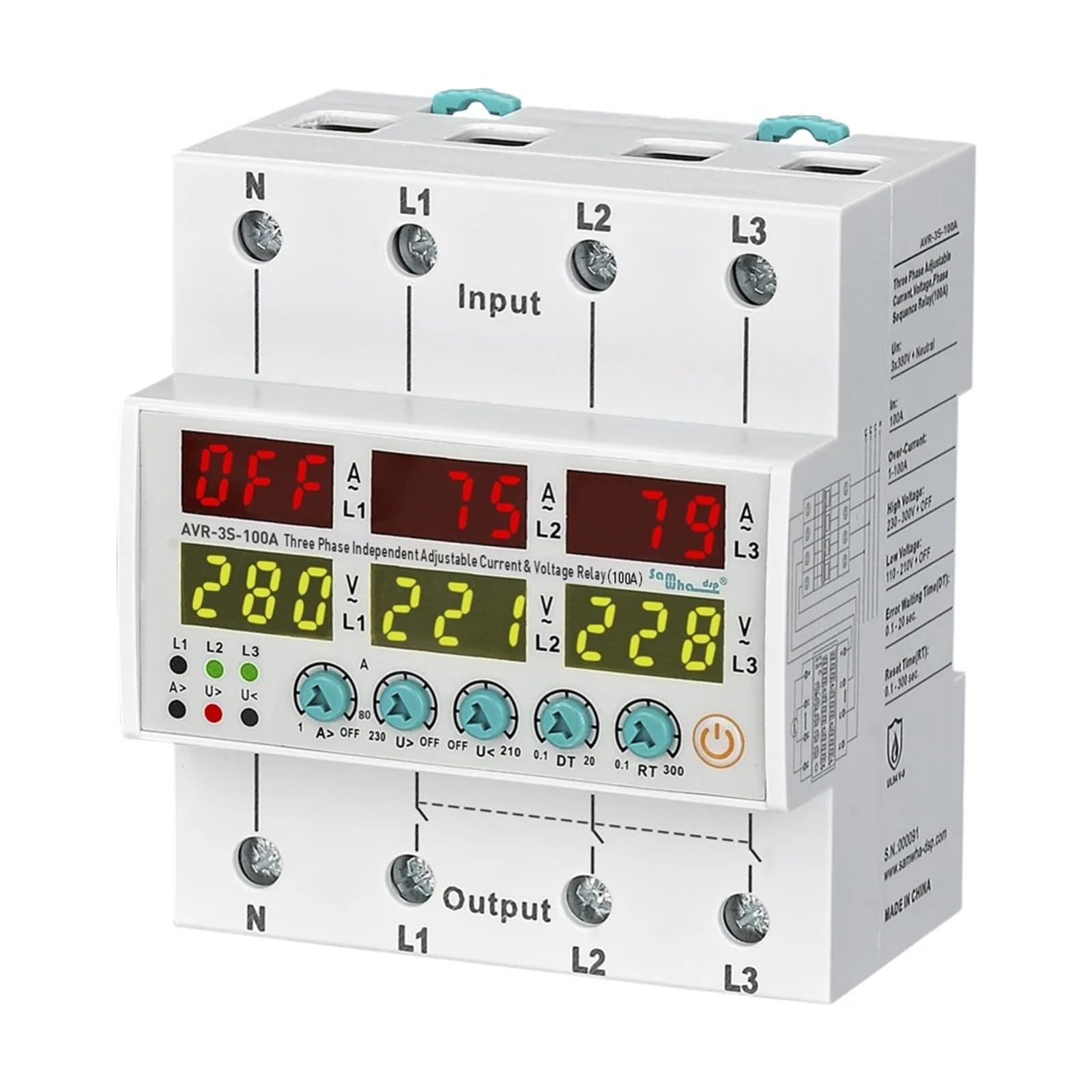 AVR-3S-XXA 3x380V + Neutral Einstellbare Stromspannung Nicht-Synchronisationsrelais 63A 80A 100A(100A) von UJHANXAT