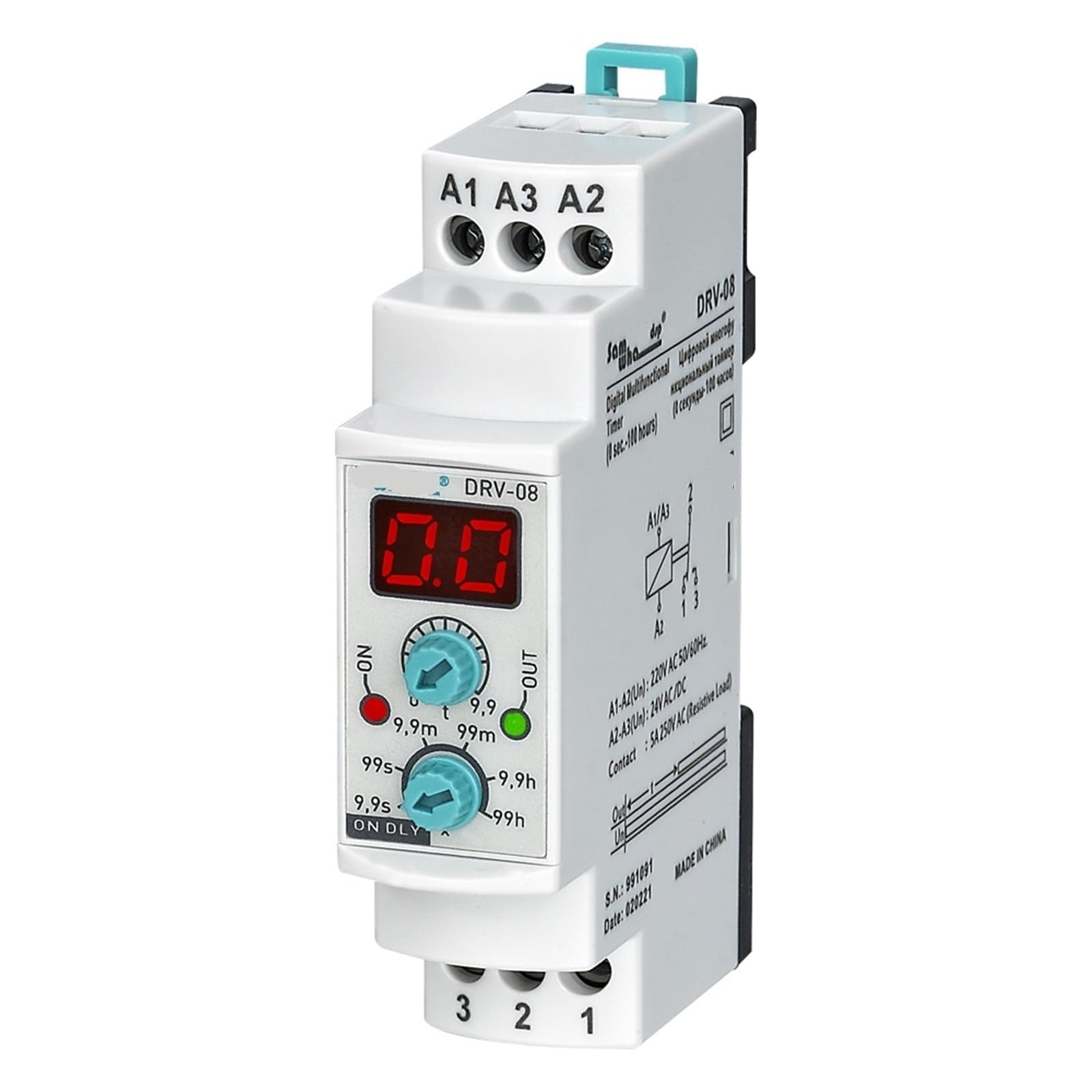 DRV-08 Digitales Multifunktions-Einschaltverzögerungszeitrelais, 1 Stück(110VAC 24VAC-DC) von UJHANXAT