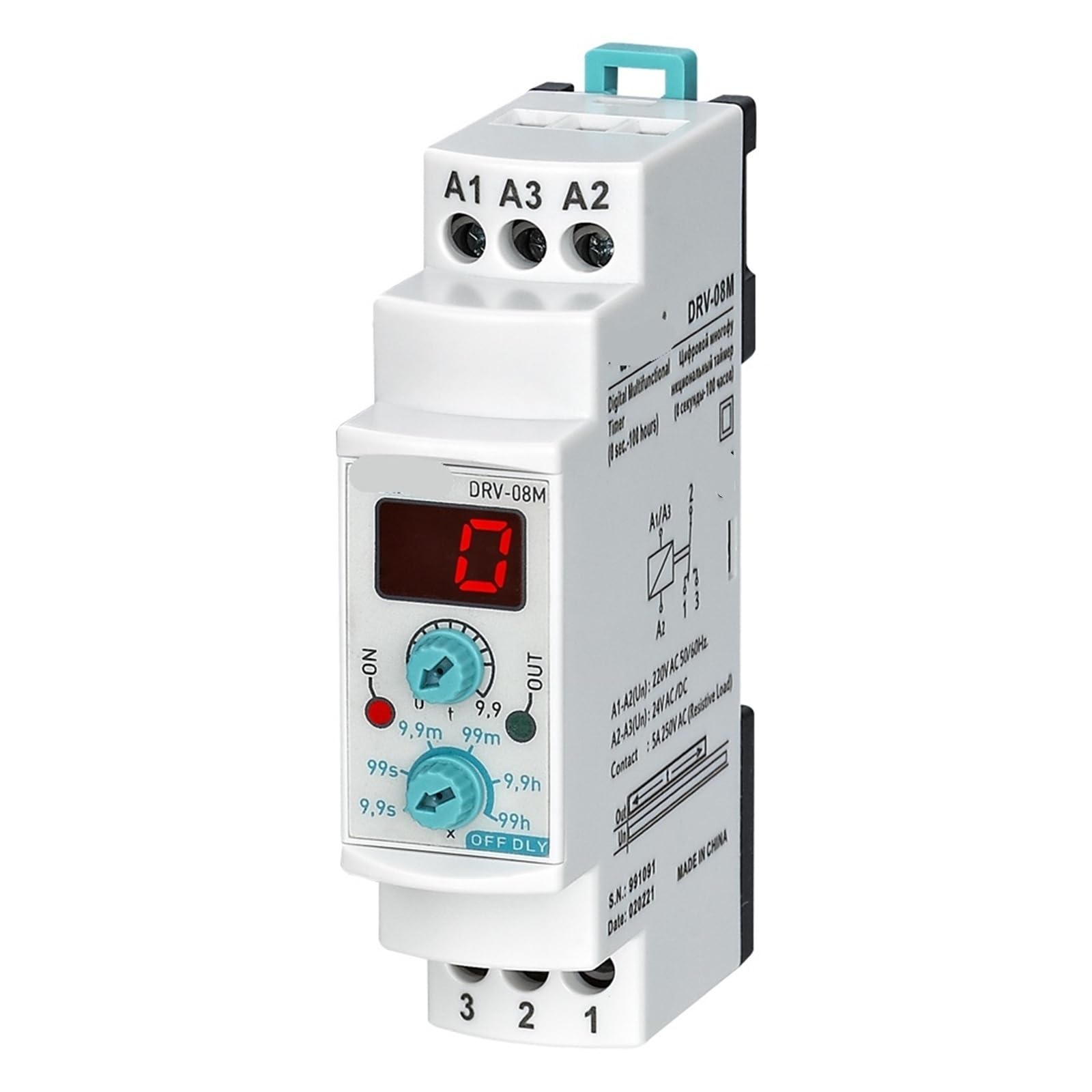 DRV-08M Digitales Multifunktions-Ausschaltverzögerungszeitrelais, 1 Stück(220VAC 24VAC-DC) von UJHANXAT