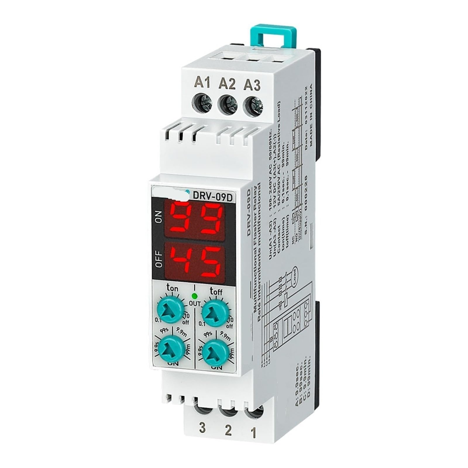 DRV-09 DRV-09D Digitales doppelt einstellbares und multifunktionales Blinkrelais 1 Stück(110VAC 12VACDC,DRV-09 0.1h-99d) von UJHANXAT