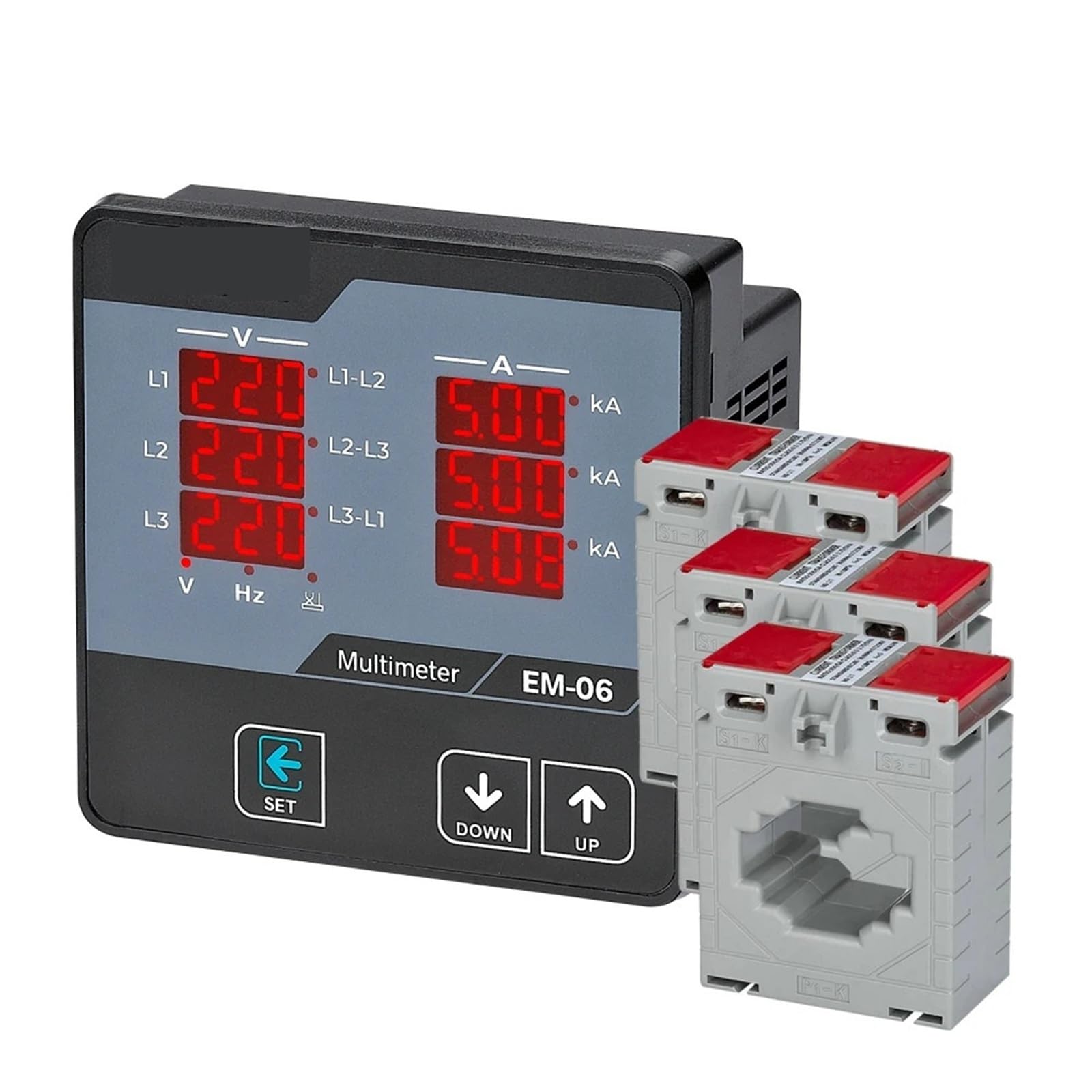 EM-06 Digitalmultimeter, Dreiphasiges Voltampere-Frequenz-Phasenfolge-Anzeige-Panelmeter, 1 Stück(3CT 100A) von UJHANXAT