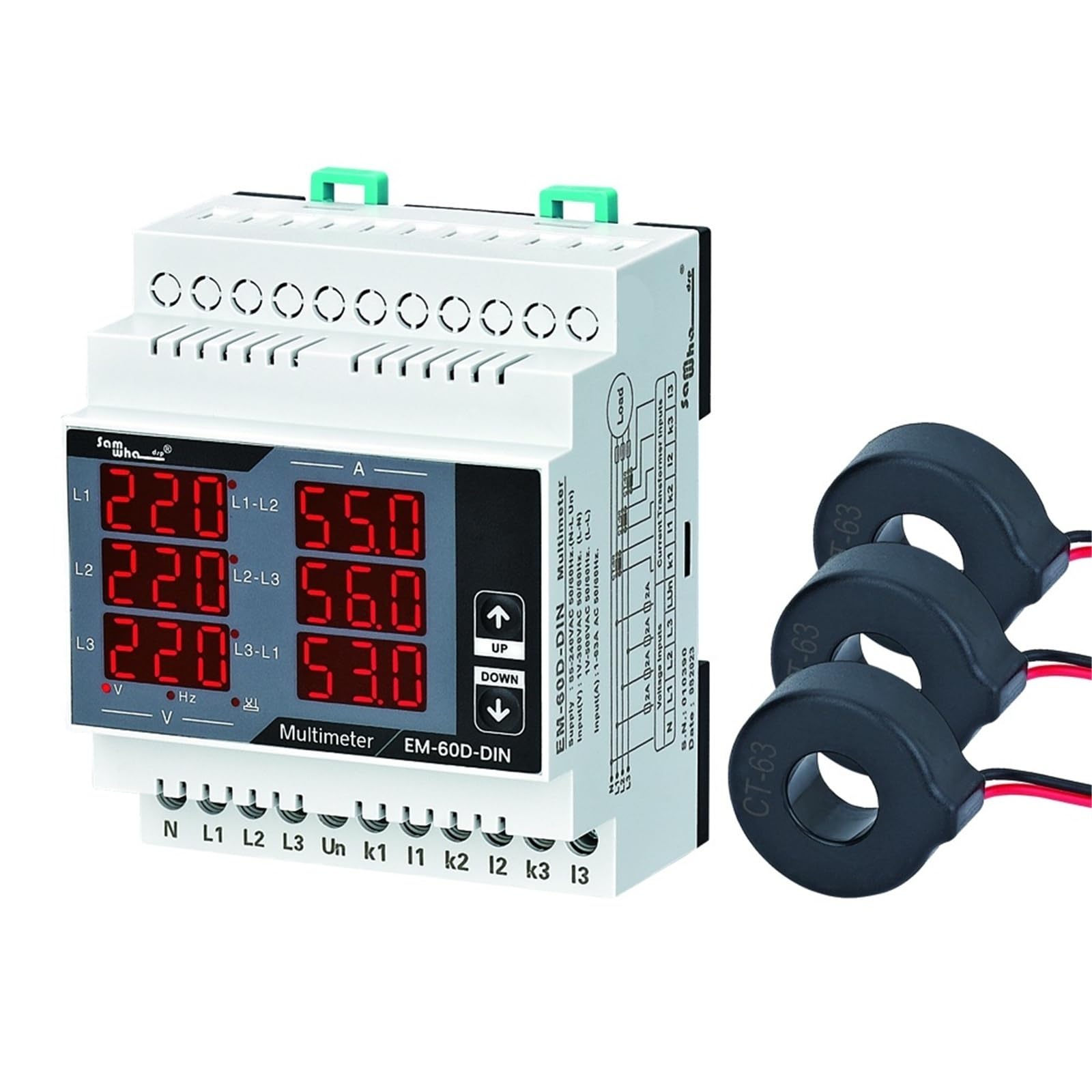 EM-XXD-DIN Digitalmultimeter Dreiphasen-Volt-Ampere-Frequenz-Phasenfolgeanzeige 1 Stück(60D(1-63A)) von UJHANXAT