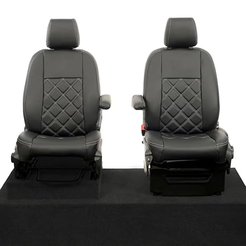 UK Custom Covers Maßgeschneiderte Kunstleder-Vordersitzbezüge, passend für Ford Transit Custom DCIV (2013–2023), Schwarz, SC887BAD2 von UK Custom Covers
