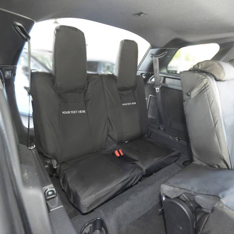 UK Custom Covers Kompatibel mit Land Rover Discovery Sport-Sitzbezügen (ab 2014), Inc. Stickerei vorne und hinten, wasserdicht, einfach zu montieren (mit personalisierter Stickerei, hinten (3. Reihe)) von UK Custom Covers
