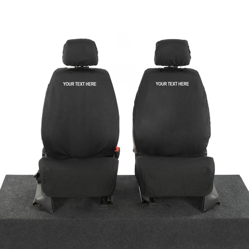UK Custom Covers Kompatibel mit VW Caddy Maxi Life (inkl. Kombi) Sitzbezügen (2008–2020), inkl. Stickerei vorne und hinten, wasserdicht (mit personalisierter Stickerei, vorne (keine Armlehnen)) von UK Custom Covers