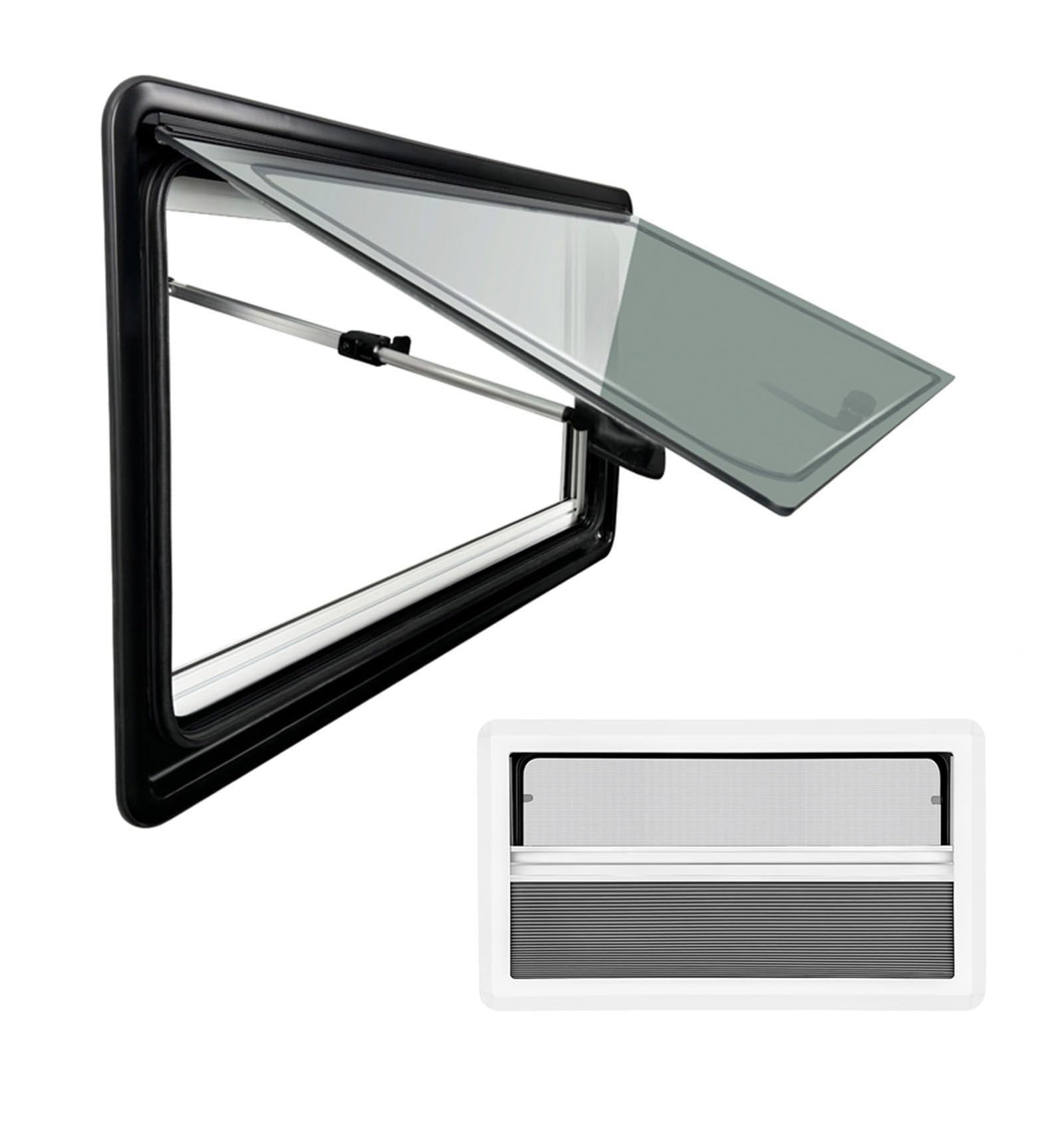 Wohnwagen und Wohnmobile Fenster Sonnenschutz -Wohnmobilfenster Externes Push-Fenster mit integriertem Fliegengitter, passend für Fahrzeuge mit 25-55 mm Wandstärke(500x350mm) von UKETO