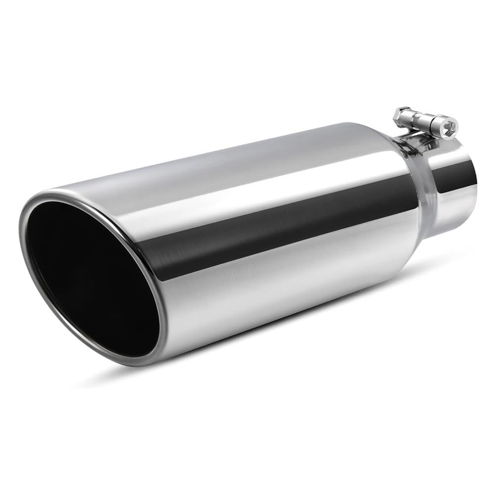 Auspuffblenden,Auto Auspuff Endrohr 2,5 Zoll Einlass-Auspuffspitze, 2,5 Zoll Einlass, 4 Zoll Auslass, 12 Zoll langes, verchromtes Edelstahl-Universal-Auspuffendstück(Sliver) von UKJIAHAO
