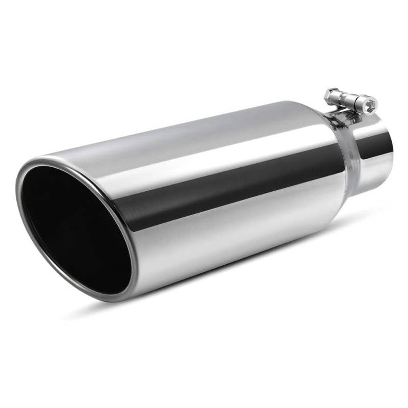 Auspuffblenden,Auto Auspuff Endrohr 2,5 Zoll Einlass-Auspuffspitze, 2,5 Zoll Einlass, 4 Zoll Auslass, 12 Zoll langes, verchromtes Edelstahl-Universal-Auspuffendstück(Sliver) von UKJIAHAO