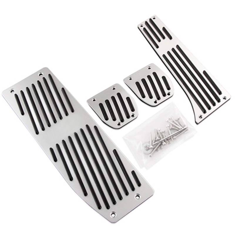 Autopedale,Pedalkappen Aluminium Fußstütze-Pedale Set Passend für E30 E36 E46 E87 E90 E91 E92 E93 M3 M Tech Bei Mt Silver Black Color(Silver 4PCS MT) von UKJIAHAO