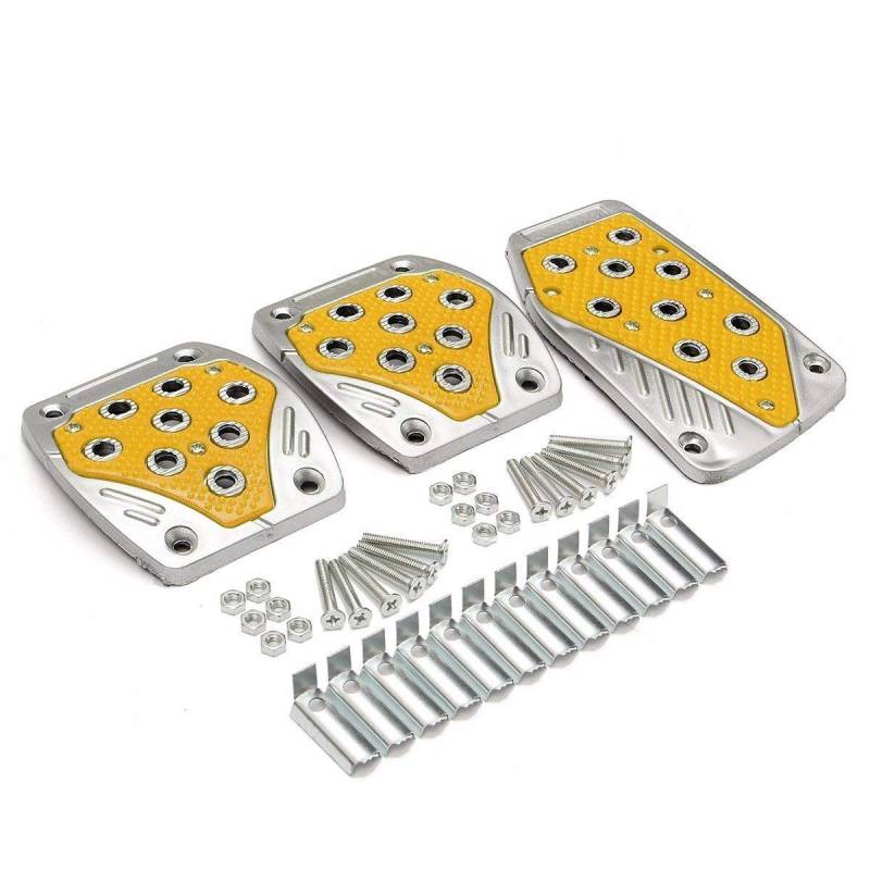 Autopedale,Pedalkappen Universal-3 PC/Set Auto-Pedal-Abdeckungs-Satz-Fuss-Auflage aus Aluminium Gummigriff Non-Slip Blau Gelb Rot Schwarz(Yellow) von UKJIAHAO