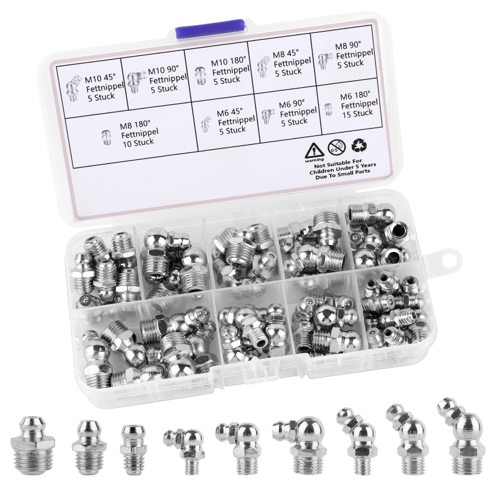 60PCS Schmiernippel Sortiment Kit, Hydraulik Fettnippel,Schmiernippel Fettnippel Sortiment, Kegelschmiernippel, Gerade Abgewinkelt 45° 90° 180°,M6 M8 M10 Kegelnippel Abschmiernippel für Schmierpressen 60PCS Schmiernippel Sortiment Kit, Hydraulik Fettnippel,Schmiernippel Fettnippel Sortiment, Kegelschmiernippel, Gerade Abgewinkelt 45° 90° 180°,M6 M8 M10 Kegelnippel Abschmiernippel für Schmierpressen von UKOFEW