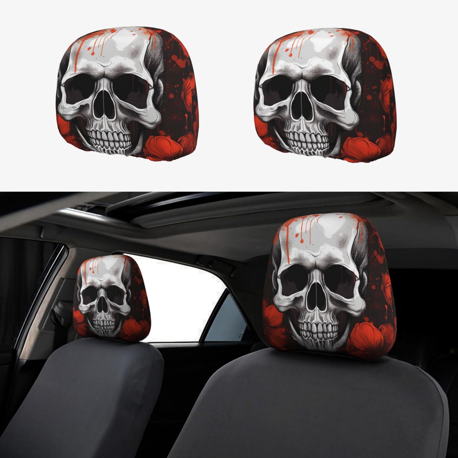ULKMFFCF Universal Autositz-Kopfstützenbezüge mit Halloween-Totenkopf-Muster für Auto-Innendekoration, 2 Stück ULKMFFCF Universal Autositz-Kopfstützenbezüge mit Halloween-Totenkopf-Muster für Auto-Innendekoration, 2 Stück von ULKMFFCF