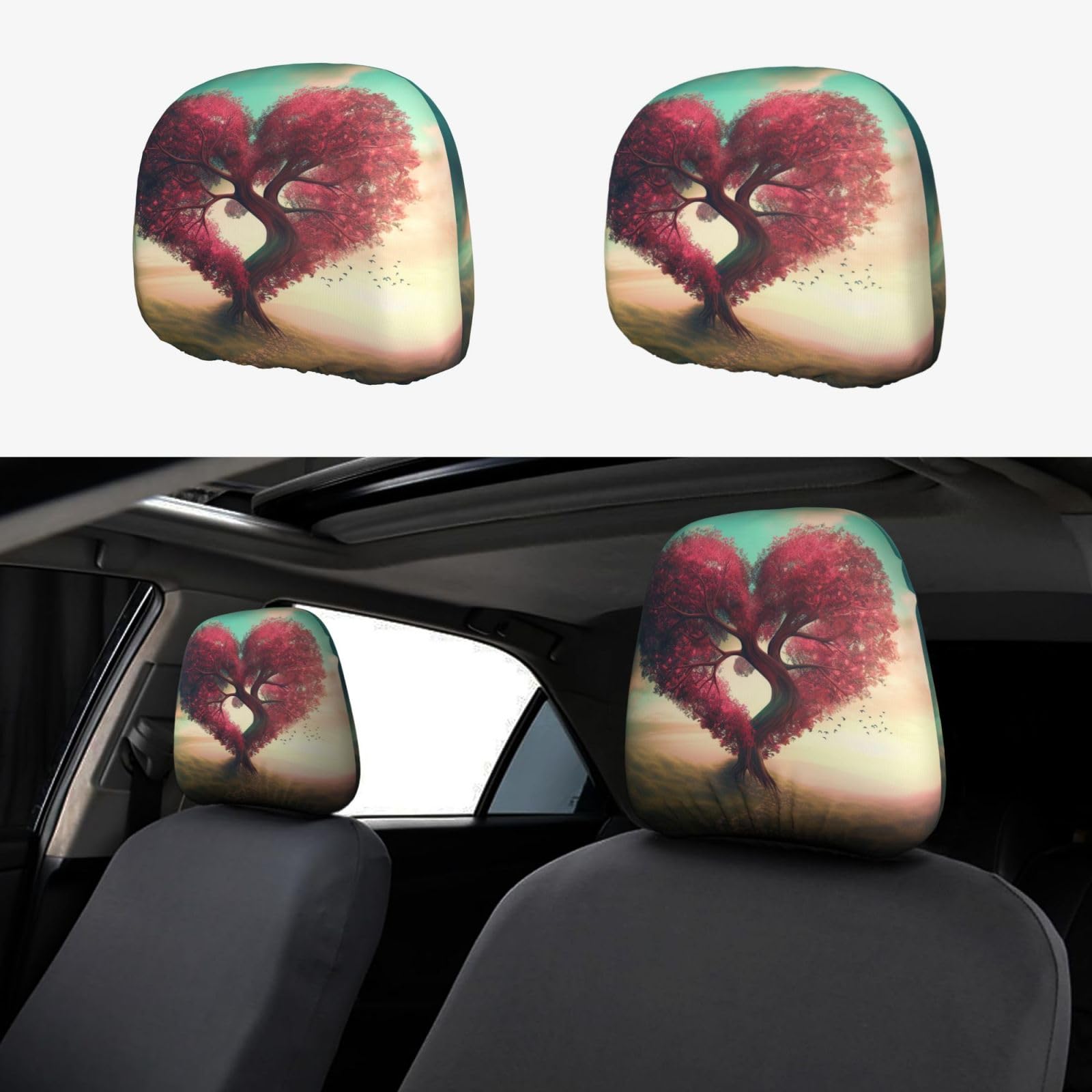 ULKMFFCF Universal Autositz-Kopfstützenbezüge mit Herz-Baum-Muster für Auto-Innendekoration, 2 Stück ULKMFFCF Universal Autositz-Kopfstützenbezüge mit Herz-Baum-Muster für Auto-Innendekoration, 2 Stück von ULKMFFCF