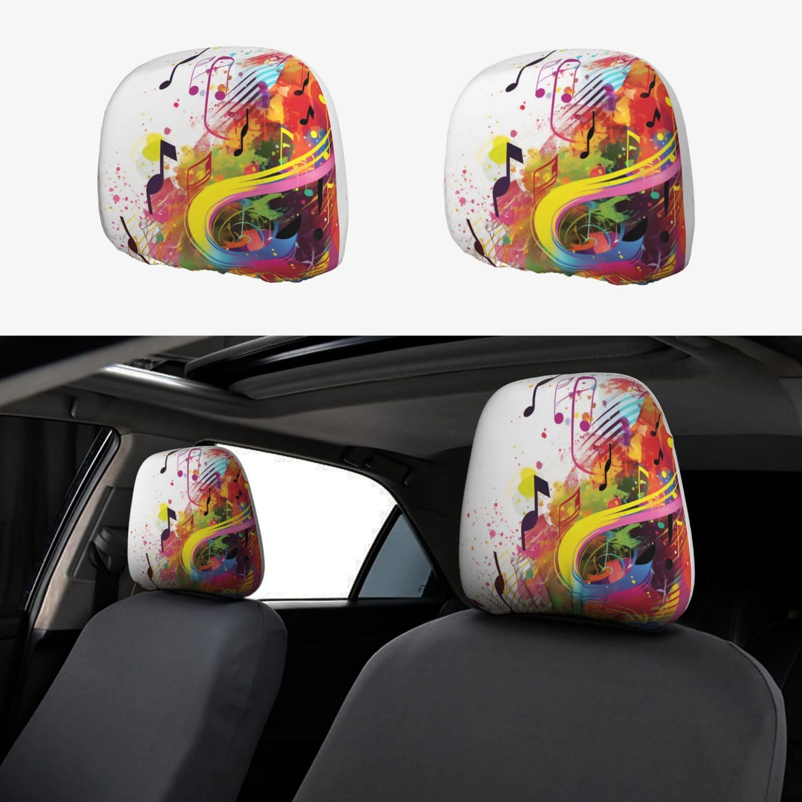 ULKMFFCF Universal Autositz-Kopfstützenbezüge mit abstraktem Musik-Motiv, für Auto-Innendekoration, 2 Stück ULKMFFCF Universal Autositz-Kopfstützenbezüge mit abstraktem Musik-Motiv, für Auto-Innendekoration, 2 Stück von ULKMFFCF