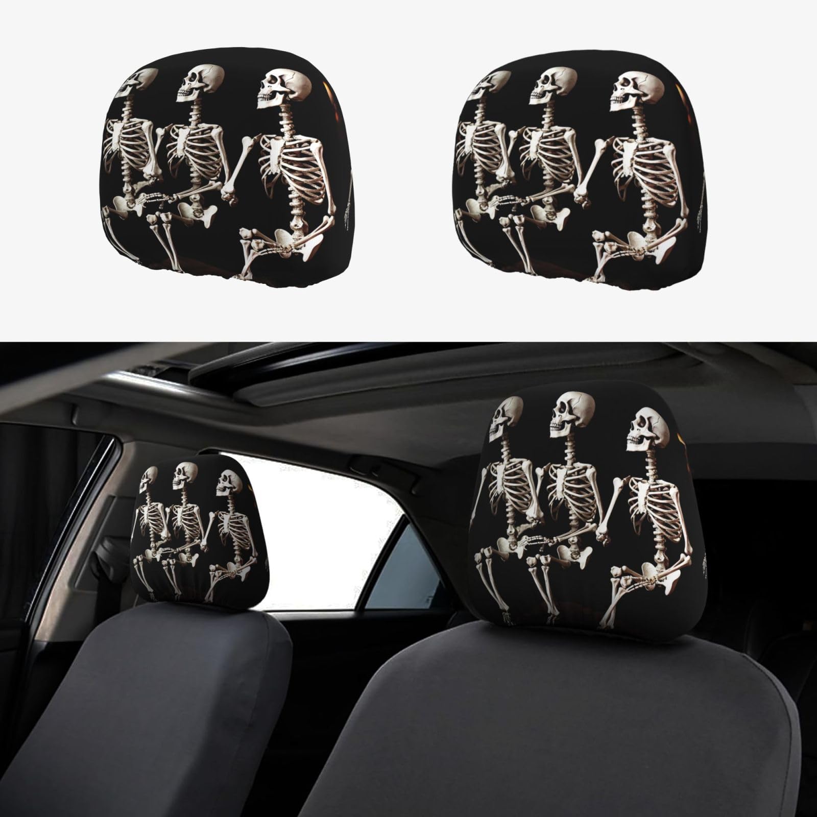 ULKMFFCF Universelle Autositz-Kopfstützenbezüge mit Halloween-beweglichem Skelett-Totenkopf-Muster für Auto-Innendekoration, 2 Stück ULKMFFCF Universelle Autositz-Kopfstützenbezüge mit Halloween-beweglichem Skelett-Totenkopf-Muster für Auto-Innendekoration, 2 Stück von ULKMFFCF
