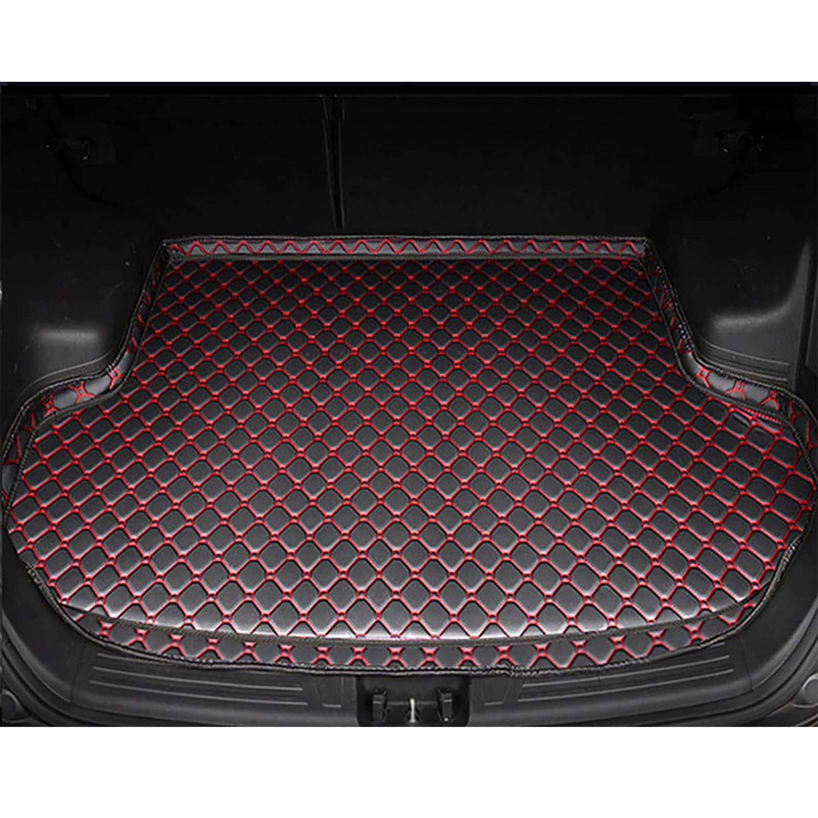 Auto High Side Leder Kofferraummatte für Ford Mustang Mach-E 2021-2023, Kratzfest Wasserdicht Langlebiges Kofferraum Schutzmatte, Auto Interieur Zubehör, C/Black-Red von ULLIAN