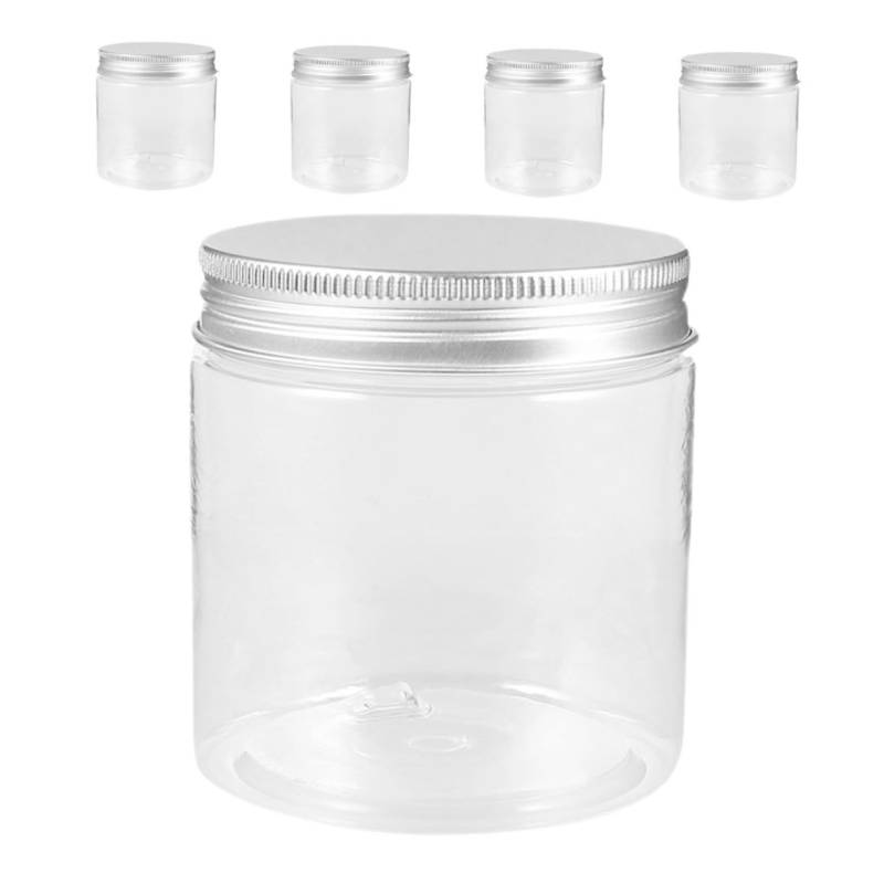 ULTECHNOVO 5 Stück Durchsichtige Plastikdosen 200 Ml Weite Öffnung Leere Einmachgläser Behälter Mit Silbernem Aluminiumdeckel Leere Kosmetikbehälter von ULTECHNOVO