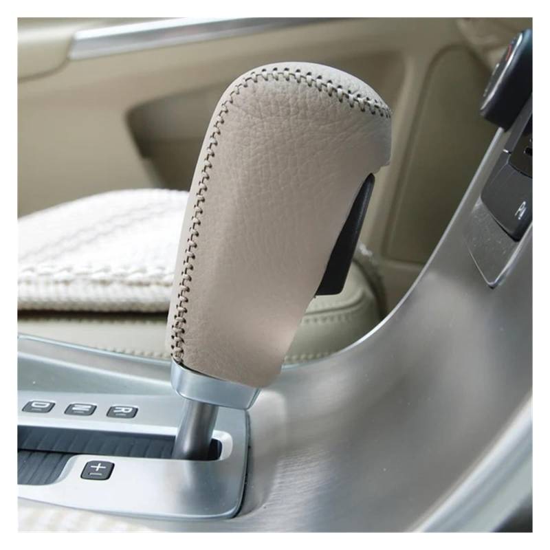 Auto Schaltknauf Für Volvo Für XC60 2009–2012 Schwarzes Echtleder Handgenäht Auto-Schaltknauf-Abdeckungen Automatische Schalthalsbänder Schalthebel Abdeckung(Beige beige Thread) von UMDJJU