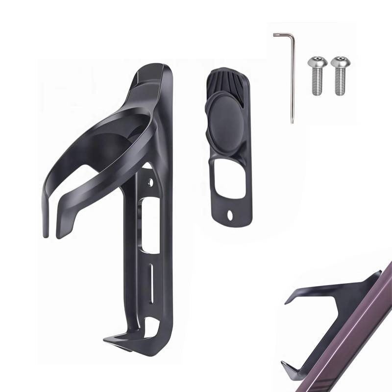 Flaschenhalter Fahrrad, Fahrrad Flaschenhalter mit AirTag Halterung, Aluminium, Schwarz, inkl. Montagematerial von UMLIPOT