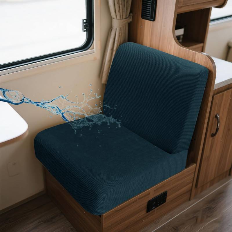 UNBBRRL Wohnwagen Sitzbezüge Wasserdicht Dehnbar Samt/Jacquard, Wohnwagen Polsterbezüge Set (2pcs), RV Bank/Sofa Sitzkissen Bezug Mit 4 Cord (J Blue Green,M+M(2pcs)) von UNBBRRL