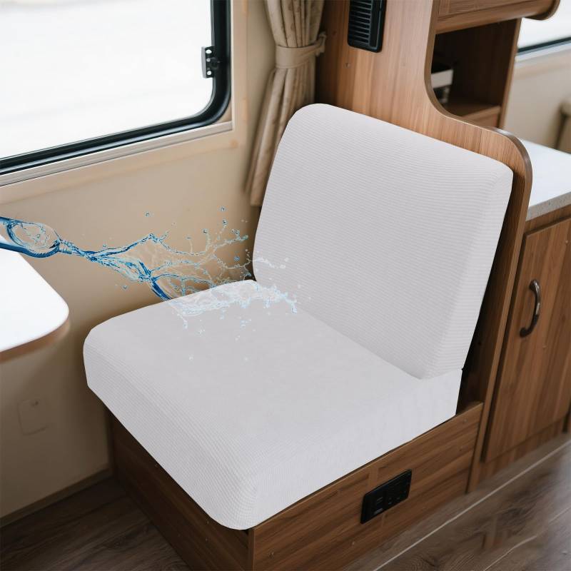 UNBBRRL Wohnwagen Sitzbezüge Wasserdicht Dehnbar Samt/Jacquard, Wohnwagen Polsterbezüge Set (2pcs), RV Bank/Sofa Sitzkissen Bezug Mit 4 Cord (J Cream,S+S(2pcs)) von UNBBRRL