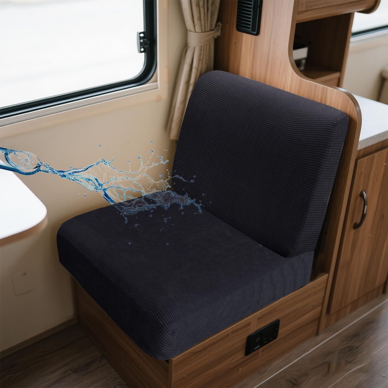 UNBBRRL Wohnwagen Sitzbezüge Wasserdicht Dehnbar Samt/Jacquard, Wohnwagen Polsterbezüge Set (2pcs), RV Bank/Sofa Sitzkissen Bezug Mit 4 Cord (J Dark Grey,S+S(2pcs)) von UNBBRRL