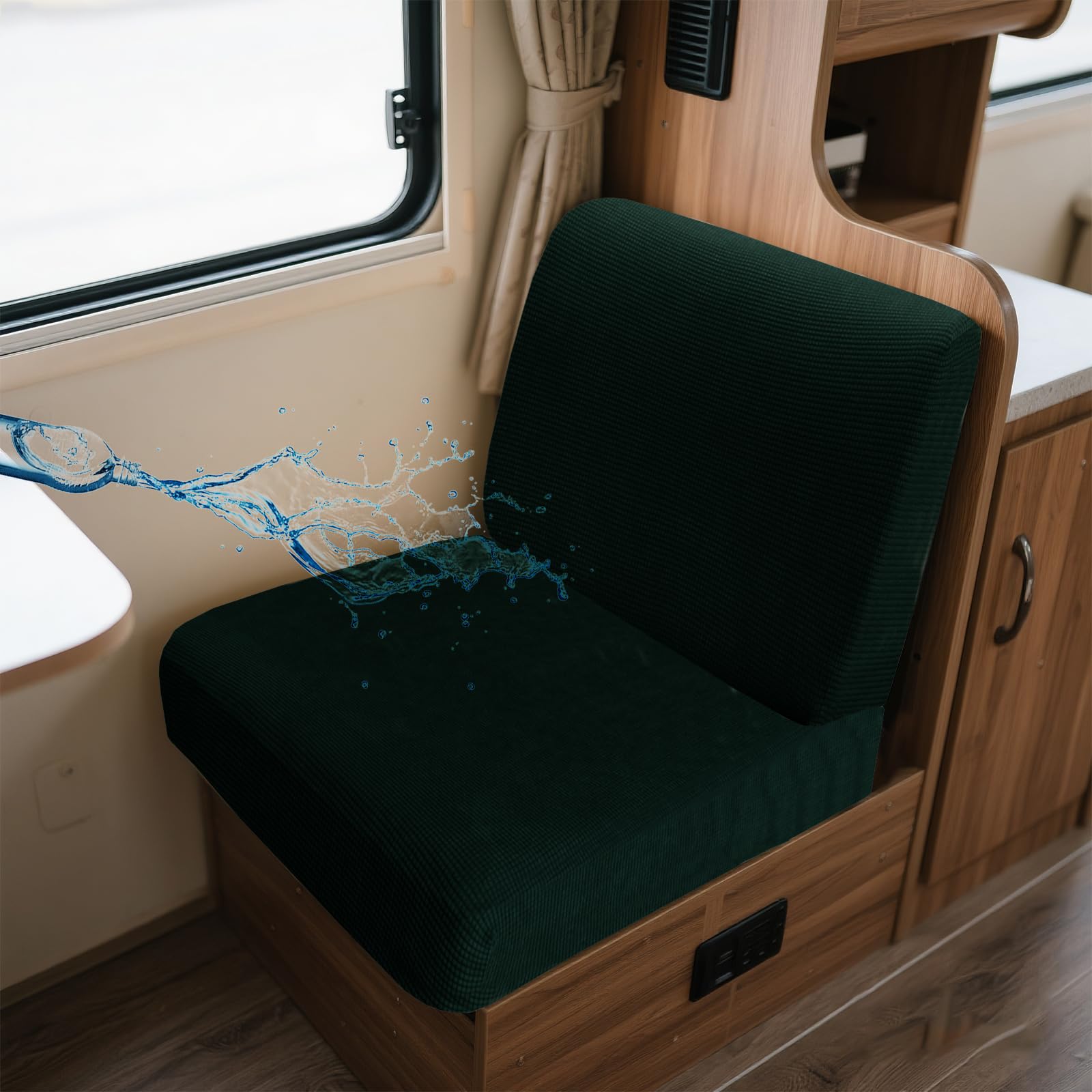 UNBBRRL Wohnwagen Sitzbezüge Wasserdicht Dehnbar Samt/Jacquard, Wohnwagen Polsterbezüge Set (2pcs), RV Bank/Sofa Sitzkissen Bezug Mit 4 Cord (J Green,S+S(2pcs)) von UNBBRRL