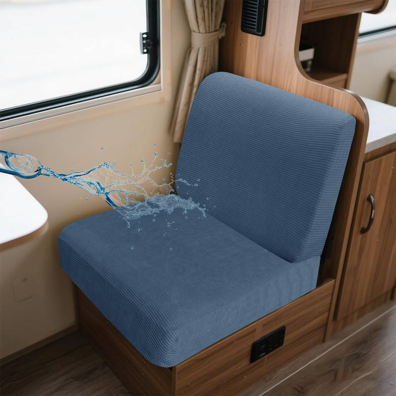 UNBBRRL Wohnwagen Sitzbezüge Wasserdicht Dehnbar Samt/Jacquard, Wohnwagen Polsterbezüge Set (2pcs), RV Bank/Sofa Sitzkissen Bezug Mit 4 Cord (J Light Blue,S+S(2pcs)) von UNBBRRL