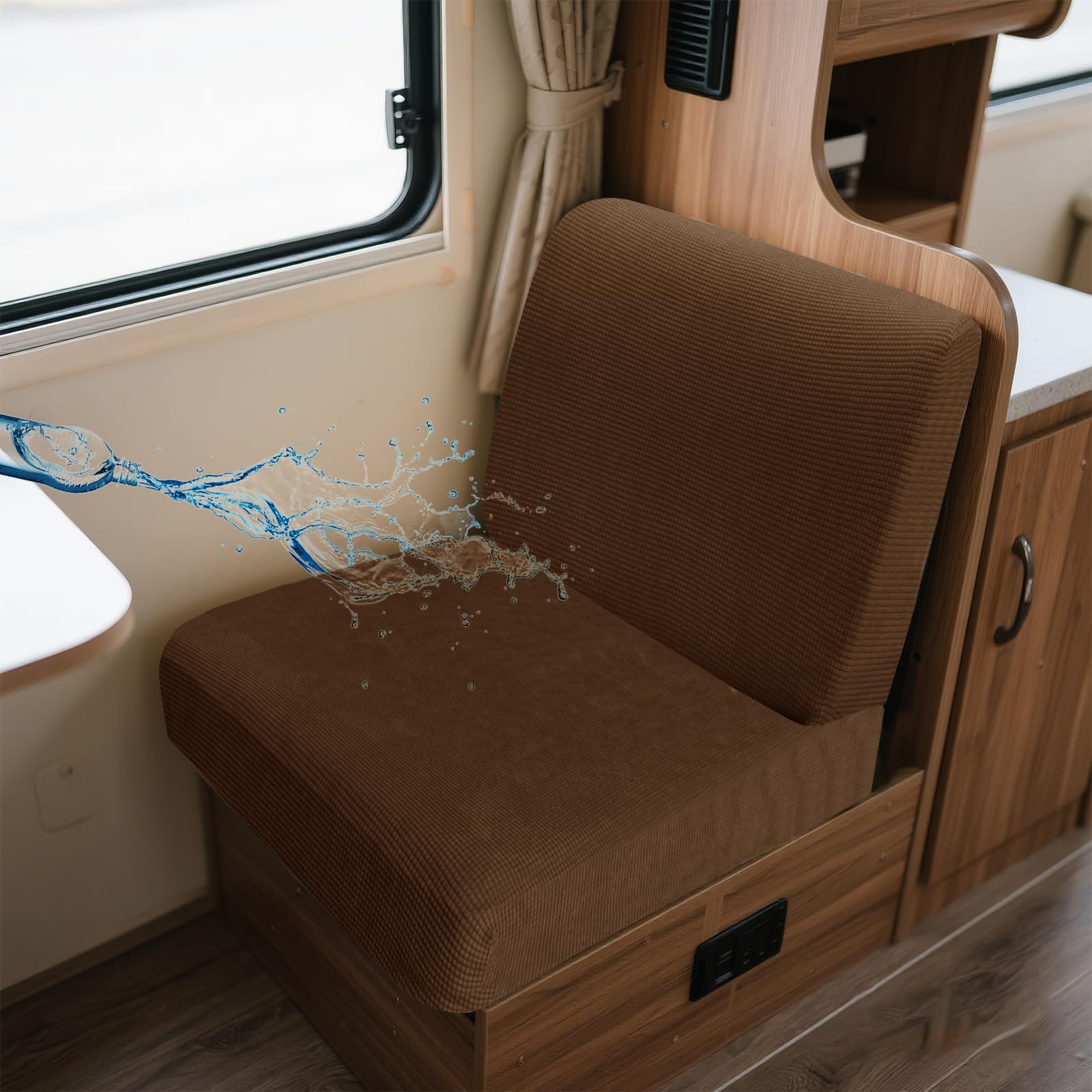 UNBBRRL Wohnwagen Sitzbezüge Wasserdicht Dehnbar Samt/Jacquard, Wohnwagen Polsterbezüge Set (2pcs), RV Bank/Sofa Sitzkissen Bezug Mit 4 Cord (J Light Coffee,S+S(2pcs)) von UNBBRRL