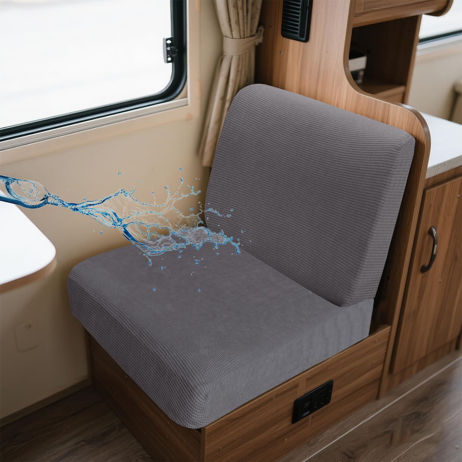 UNBBRRL Wohnwagen Sitzbezüge Wasserdicht Dehnbar Samt/Jacquard, Wohnwagen Polsterbezüge Set (2pcs), RV Bank/Sofa Sitzkissen Bezug Mit 4 Cord (J Light Grey,S+S(2pcs)) von UNBBRRL