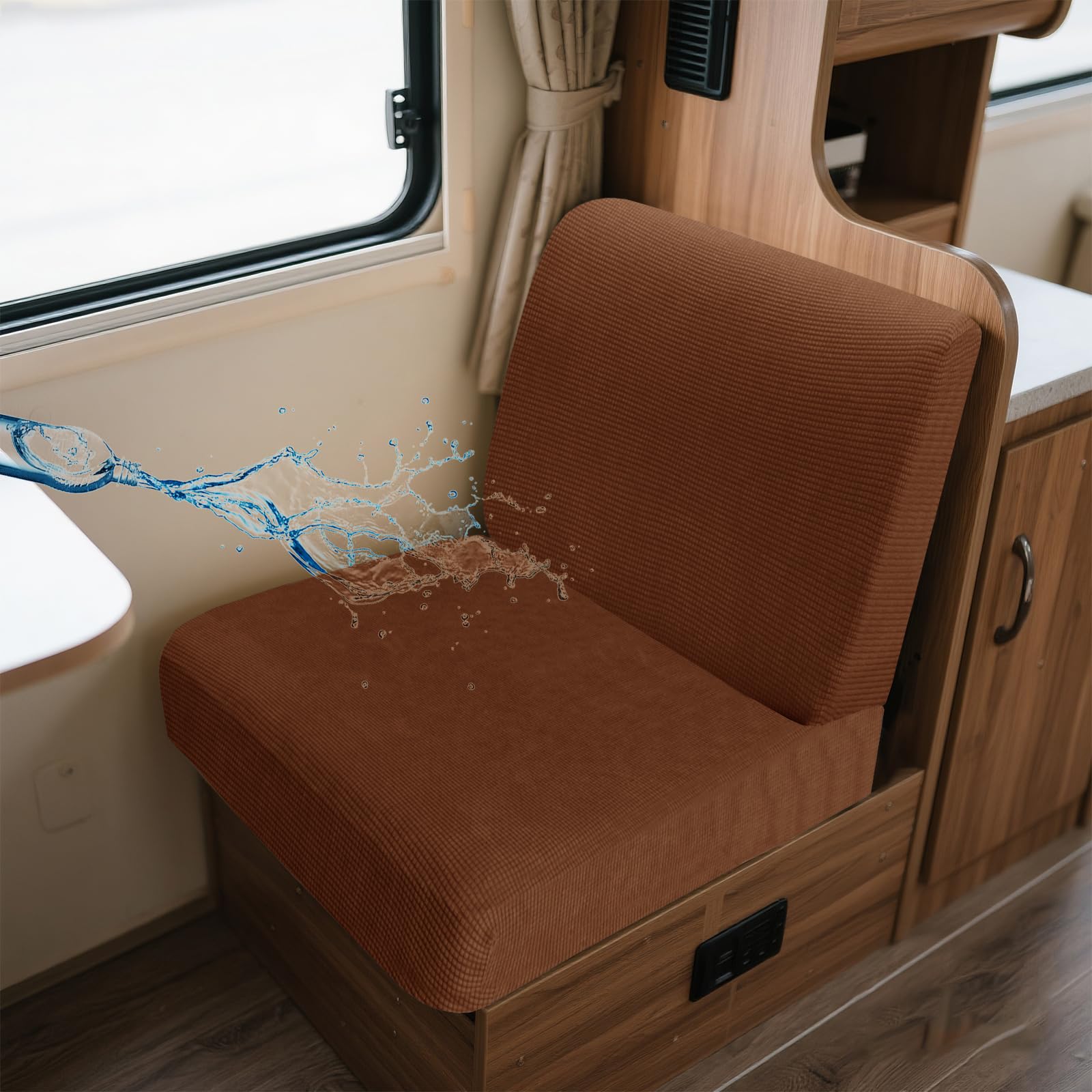 UNBBRRL Wohnwagen Sitzbezüge Wasserdicht Dehnbar Samt/Jacquard, Wohnwagen Polsterbezüge Set (2pcs), RV Bank/Sofa Sitzkissen Bezug Mit 4 Cord (J Natrarl Oak,M+M(2pcs)) von UNBBRRL
