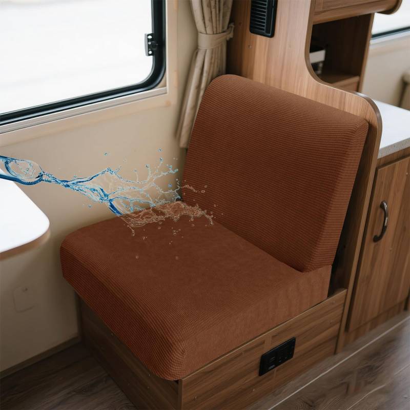UNBBRRL Wohnwagen Sitzbezüge Wasserdicht Dehnbar Samt/Jacquard, Wohnwagen Polsterbezüge Set (2pcs), RV Bank/Sofa Sitzkissen Bezug Mit 4 Cord (J Natrarl Oak,M+M(2pcs)) von UNBBRRL